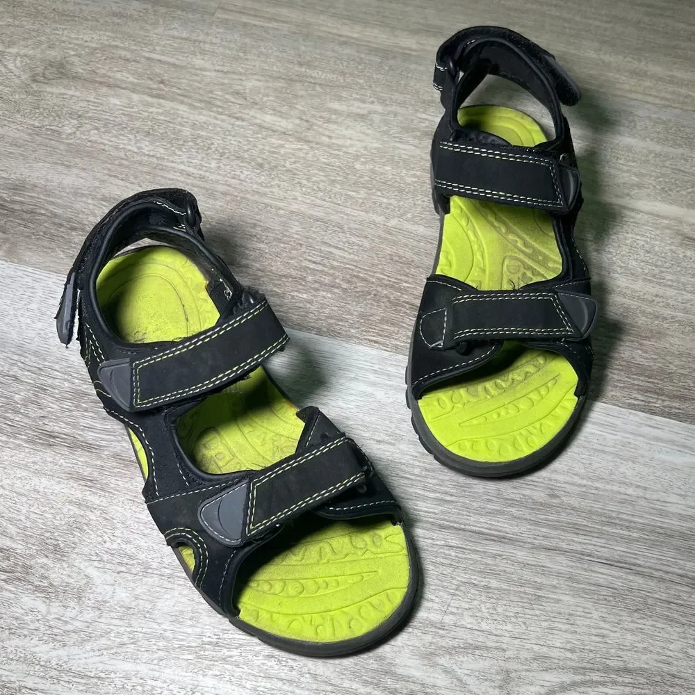 Khombu Sport Sandals 3 Luke Black Green‎ Faux Leather Outdoor Hook & Loop